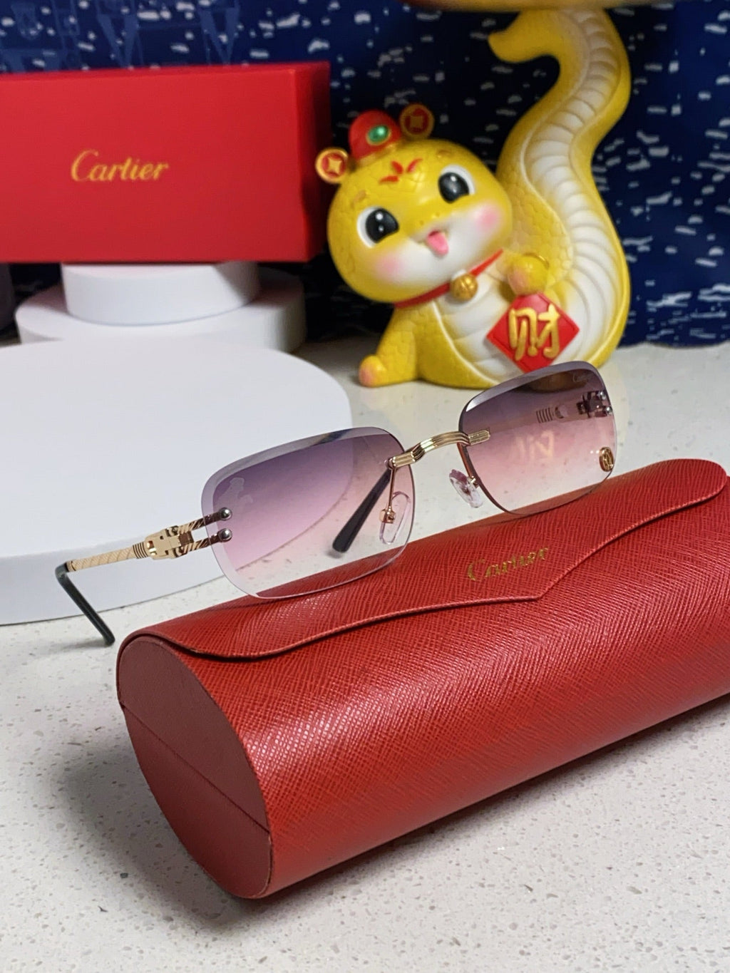 CARTIER SIGNATURE C DE RECTANGULAR FRAME SUNGLASSES 533233 IN METAL
