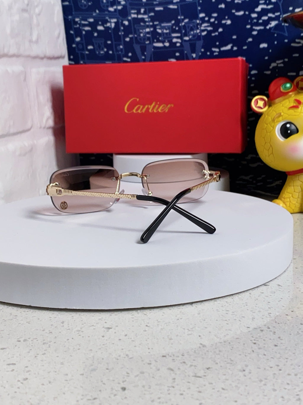 CARTIER SIGNATURE C DE RECTANGULAR FRAME SUNGLASSES 533233 IN METAL