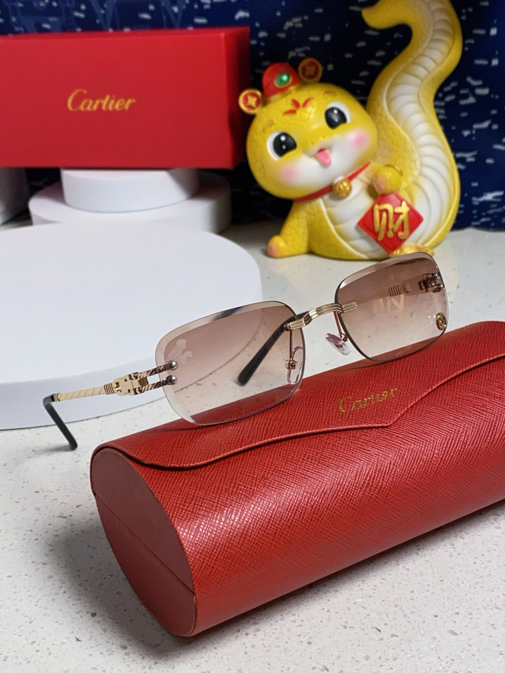 CARTIER SIGNATURE C DE RECTANGULAR FRAME SUNGLASSES 533233 IN METAL