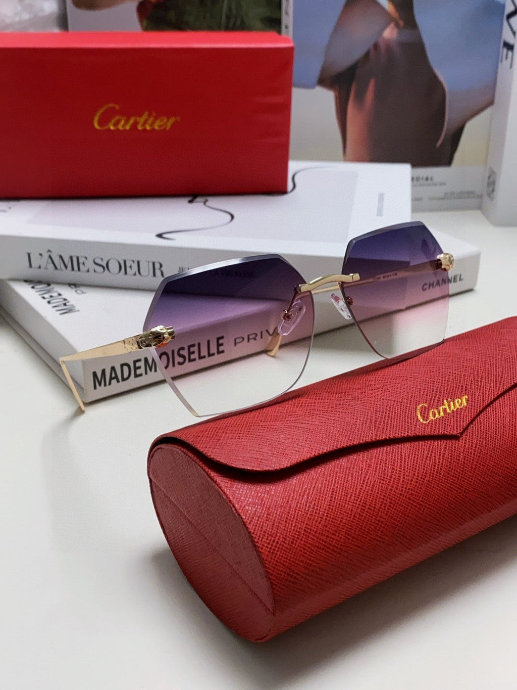 CARTIER PANTHÈRE RIMLESS GEOMETRIC FRAME SUNGLASSES  539743 IN METAL